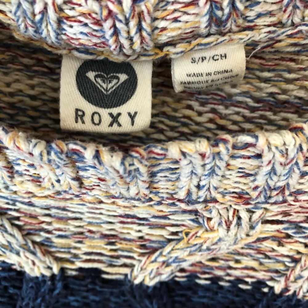 Roxy Blue Yellow Red Fisherman Cable Knit Sweater Size Small Striped - Picture 9 of 12